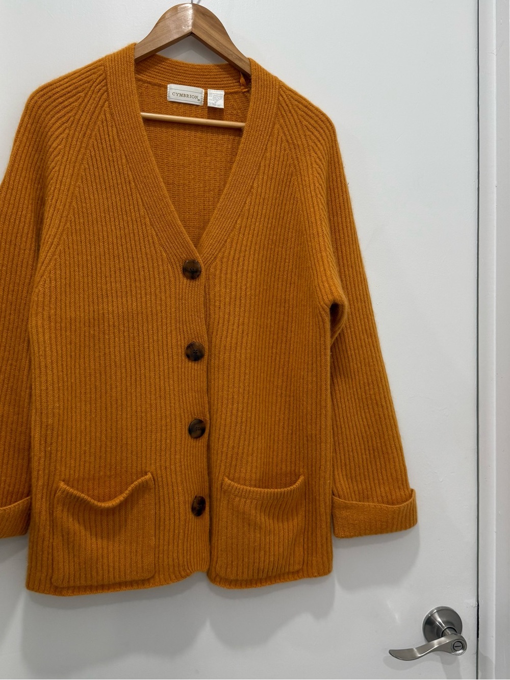 Vintage Cymbrion Lambswool Angora Cardigan Mustard Gold Button Front Sz s